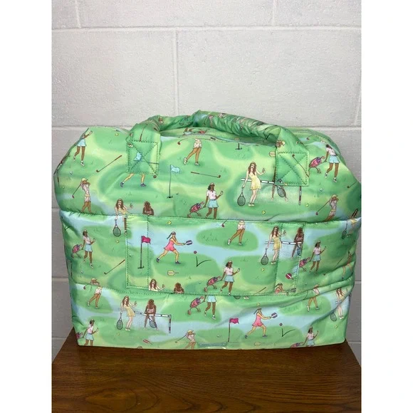 NWT Betsey Johnson Golf Tennis Print Puffer Large Travel Tote Bag Green Multi - Picture 10 of 13